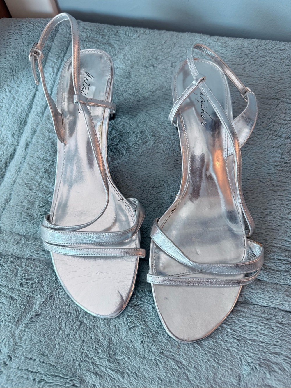 Metaphor Silver Strappy Slingback Heels